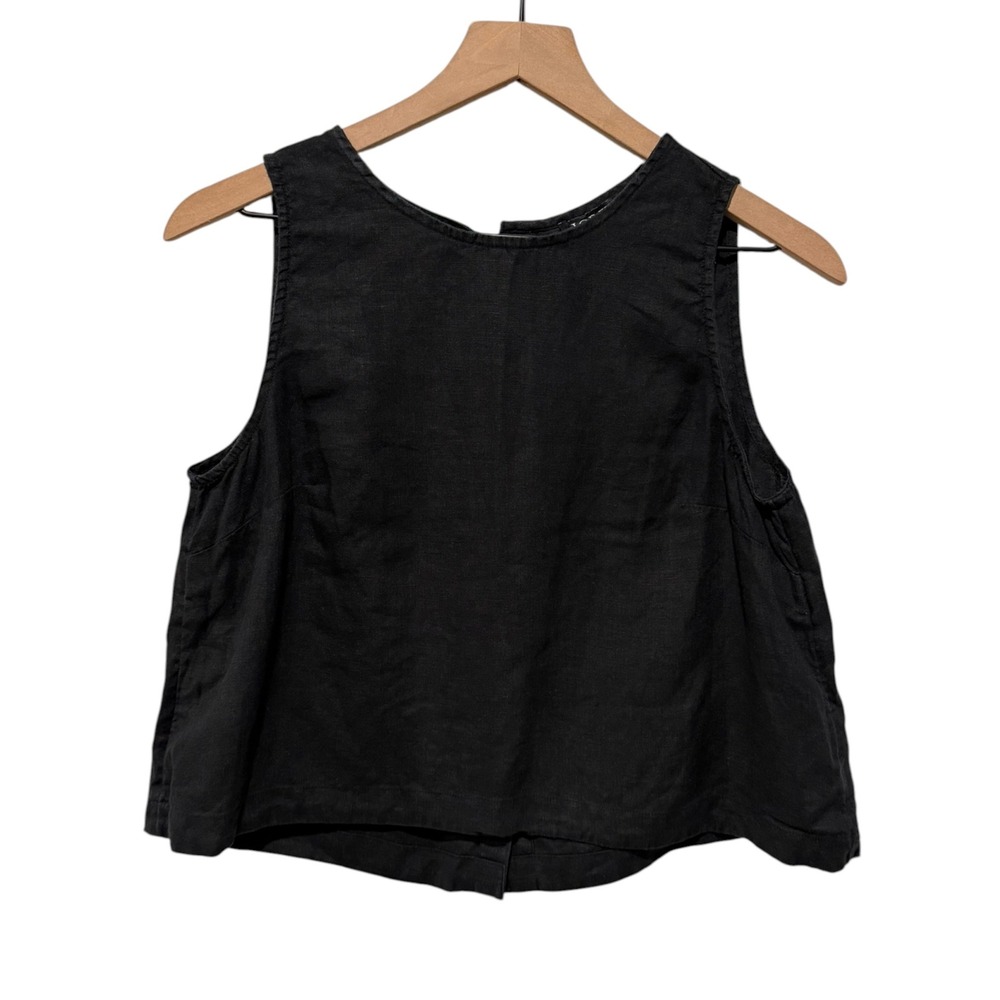 J. Crew Linen Vest Sleeveless Button Front Top Women Size S Black V-Neck Preppy